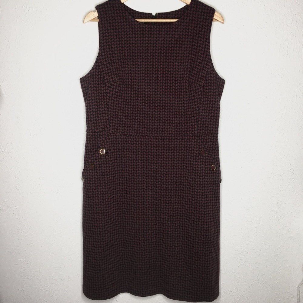 TALBOTS Red Black Houndstooth Sleeveless Dress Size 12